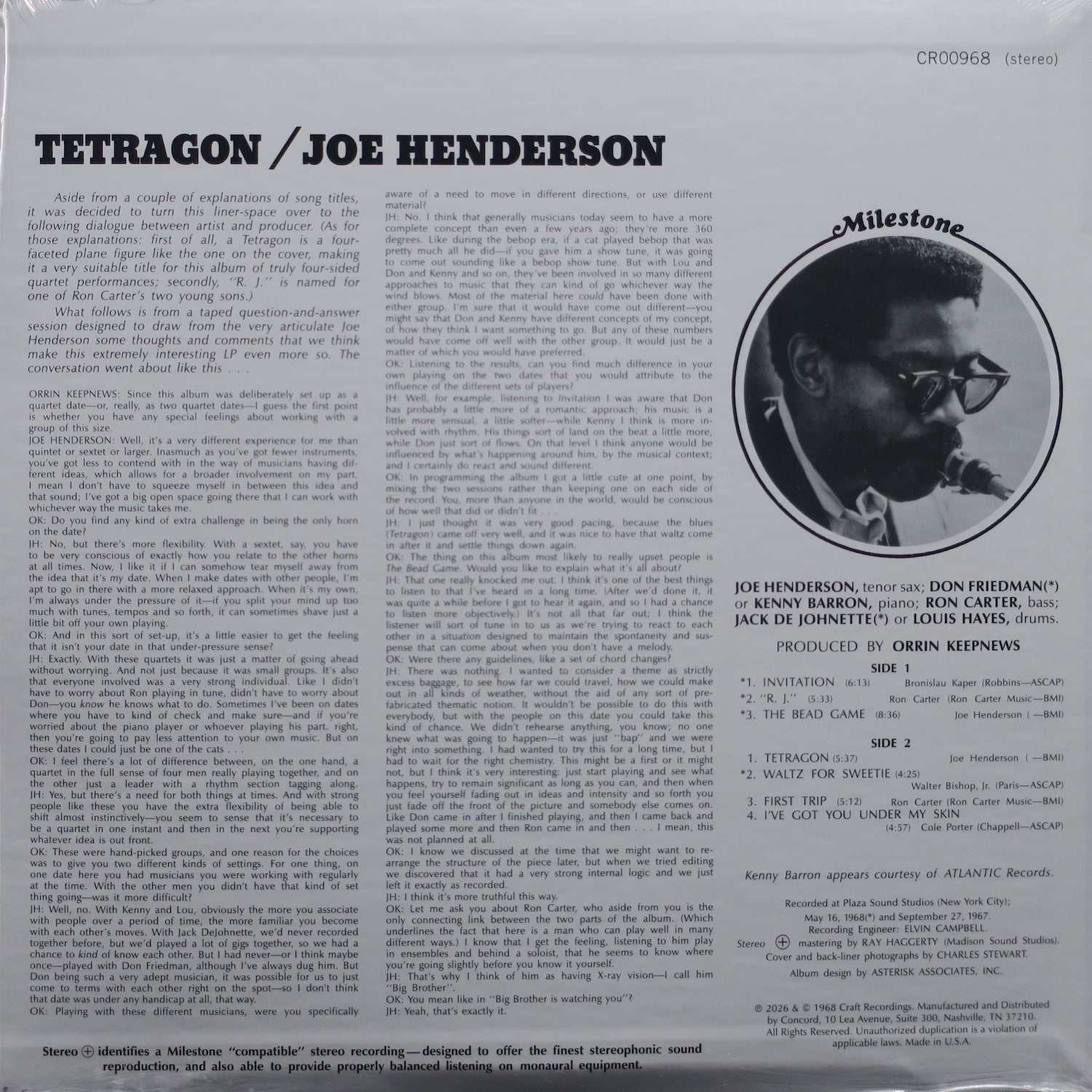 JOE HENDERSON 'Tetragon' 180g Vinyl LP (1968 Jazz) – GOLDMINE