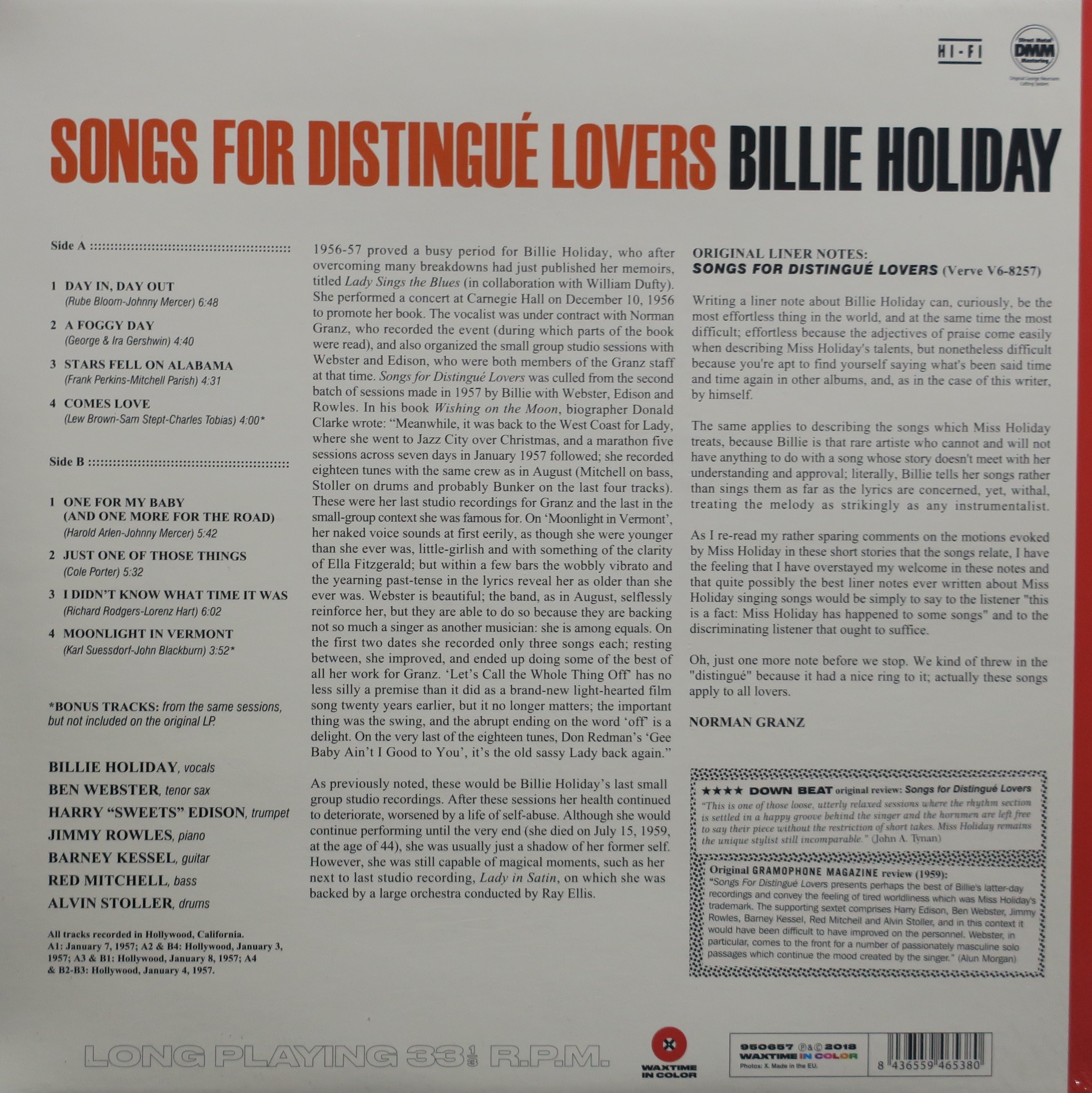 米LP Billie Holiday Songs For Distingue Lovers (180g) MGVS6021 VERVE /00260 Billie Holiday - Songs For Distingue Lovers - Limited 180-Gram
