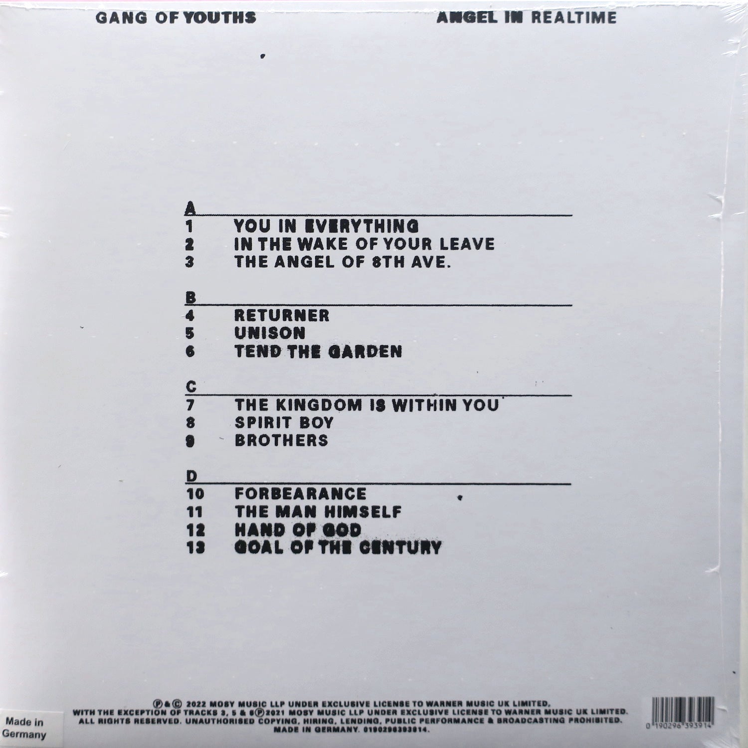 GANG OF YOUTHS 'Angel In Realtime' WHITE Vinyl 2LP