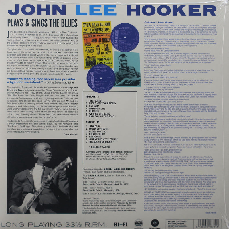 JOHN LEE HOOKER 'Plays And Sings The Blues' 180g Vinyl LP