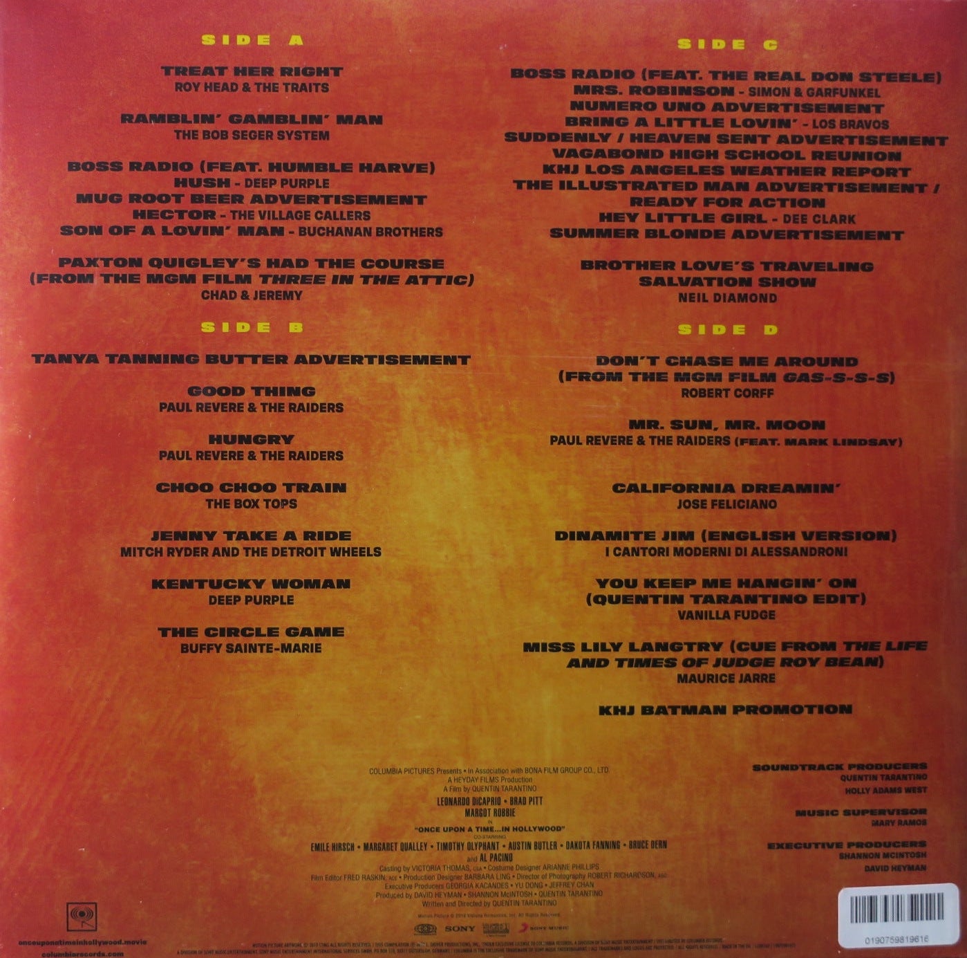 ONCE UPON A TIME IN HOLLYWOOD' Soundtrack ORANGE Vinyl 2LP