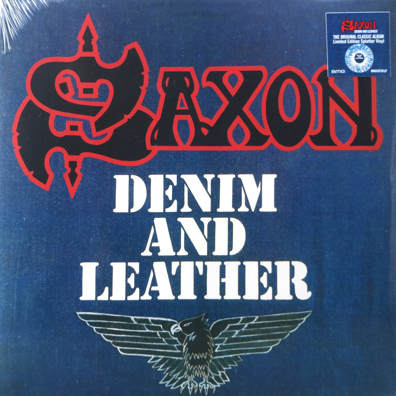 SAXON 'Denim And Leather' BLUE/WHITE Vinyl LP