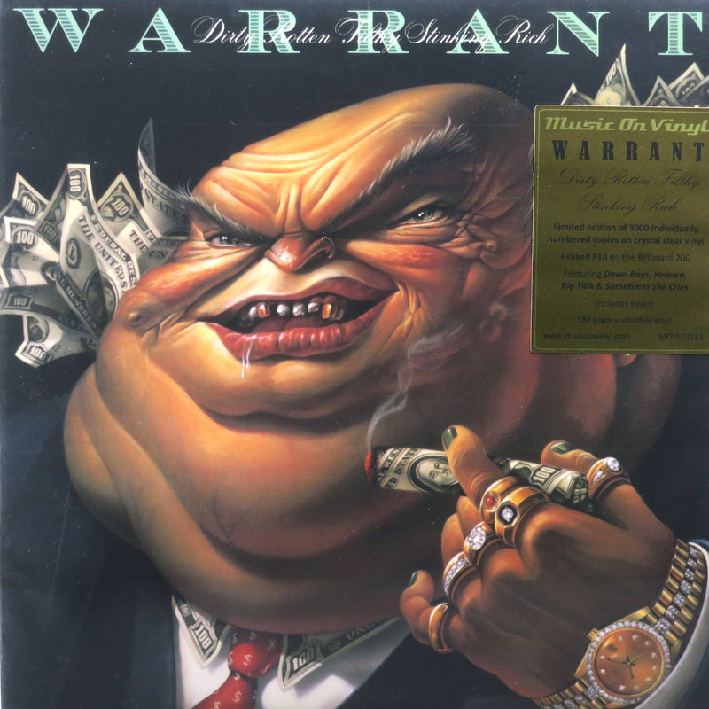 WARRANT 'Dirty Rotten Filthy Stinking Rich' 180g CLEAR Vinyl LP (1989 Hard Rock)