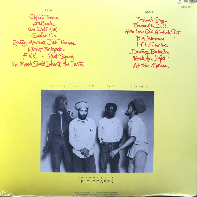 BAD BRAINS 'Rock For Light' YELLOW Vinyl LP