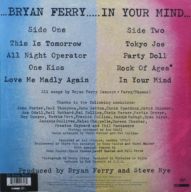 BRYAN FERRY 'In Your Mind' Remastered 180g Vinyl LP (1977 Glam/Pop/Rock)