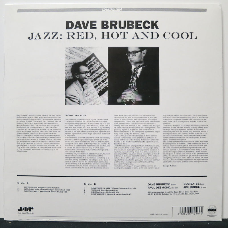 DAVE BRUBECK 'Jazz: Red Hot And Cool' 180g Vinyl LP