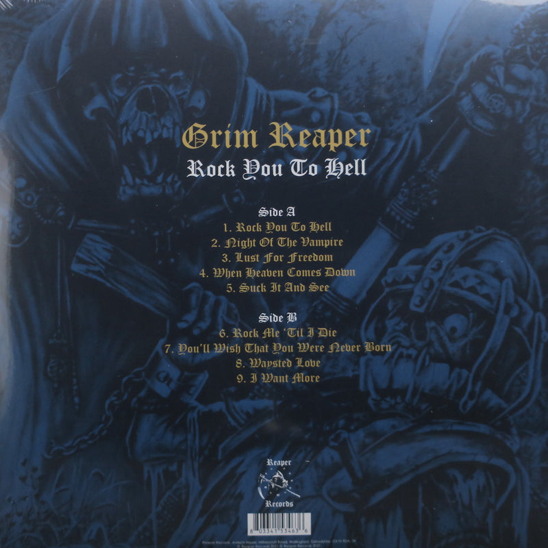 GRIM REAPER 'Rock You To Hell' BLUE Vinyl LP (1987 Metal)