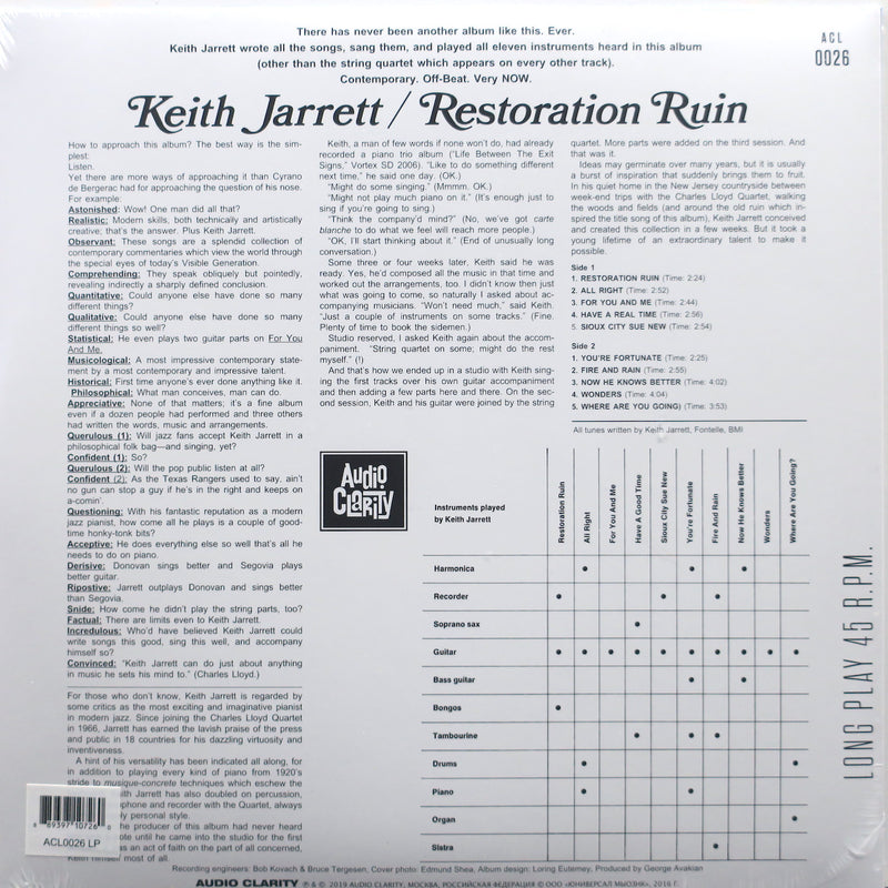 KEITH JARRETT 'Restoration Ruin' Vinyl LP