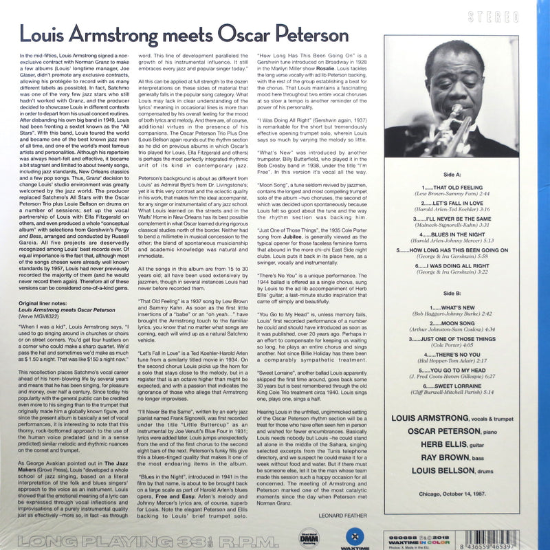 LOUIS ARMSTRONG 'Meets Oscar Peterson' 180g BLUE Vinyl LP
