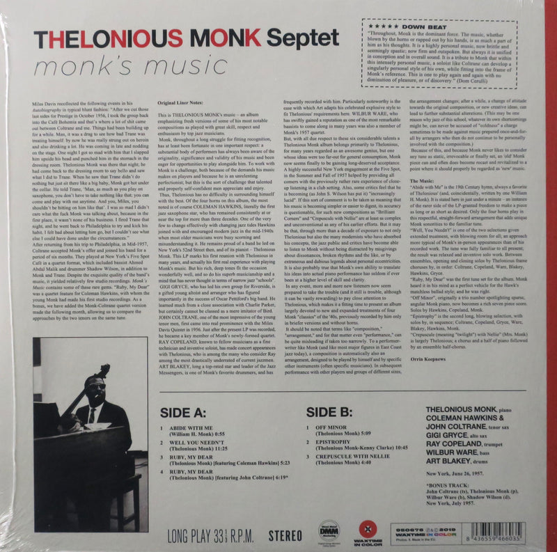 THELONIOUS MONK 'Monk's Music' 180g RED Vinyl LP