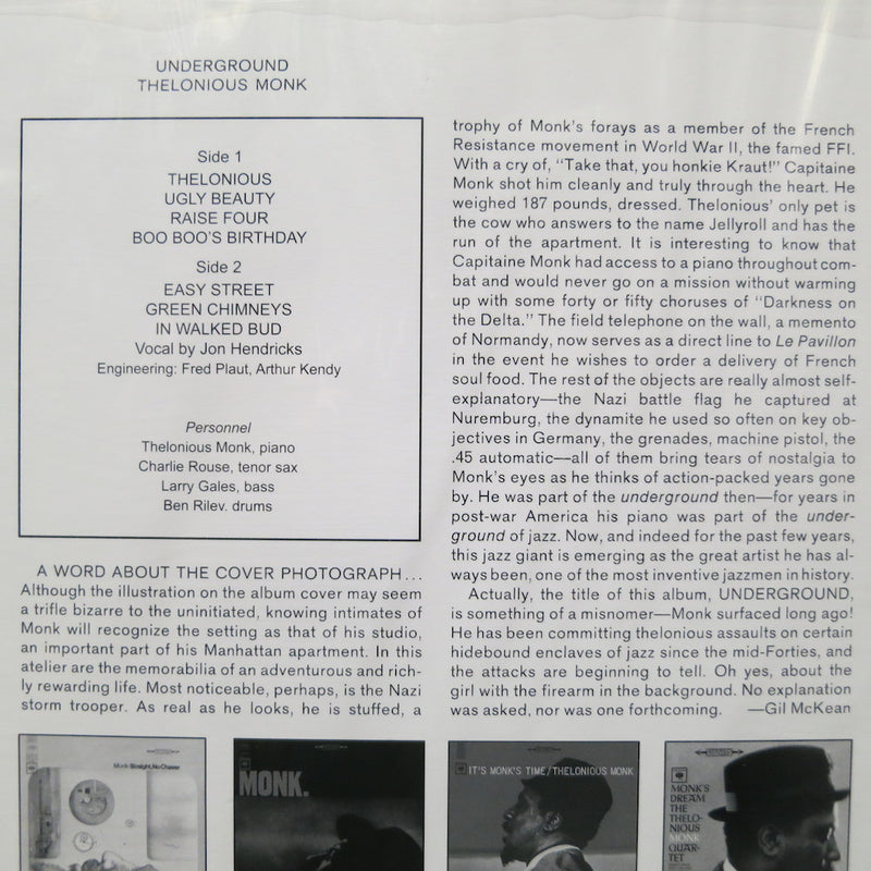 THELONIOUS MONK 'Underground' 180g Vinyl LP